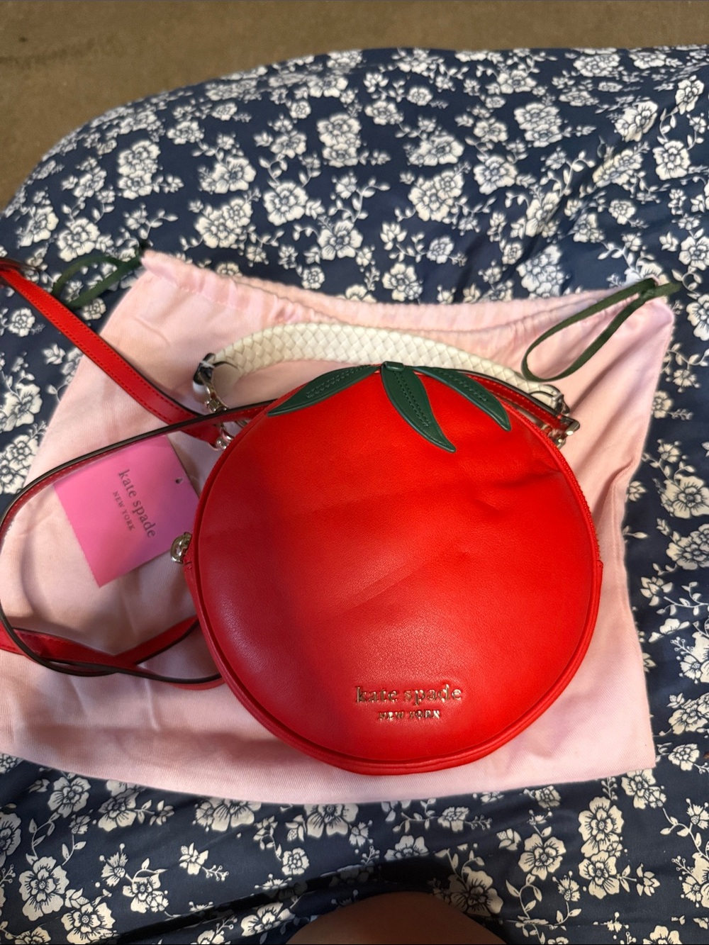 kate spade Red Round Leather Crossbody with Green Leaf Accent